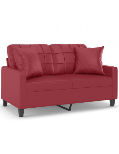 Divano a 2 Posti con Cuscini Rosso Vino 120 cm in Similpelle