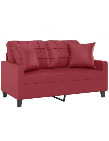 Divano a 2 Posti con Cuscini Rosso Vino 120 cm in Similpelle