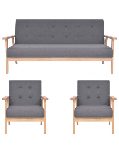 Set di Divani 3 pz in Tessuto Grigio Scuro
