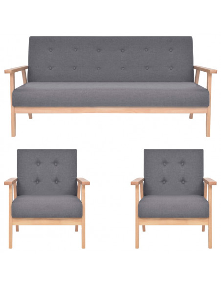 Set di Divani 3 pz in Tessuto Grigio Scuro