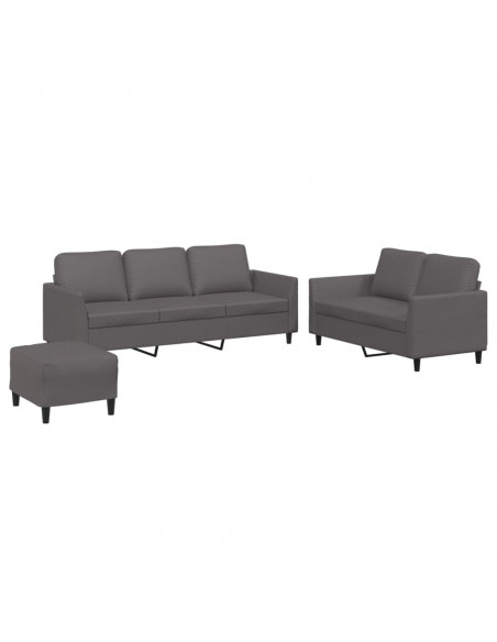 Set di Divani 3 pz con Cuscini Grigio in Similpelle