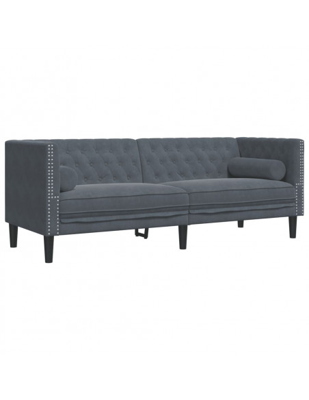 Set Divani Chesterfield 3pz con Cuscini Grigio Scuro Velluto