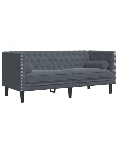 Set Divani Chesterfield 3pz con Cuscini Grigio Scuro Velluto