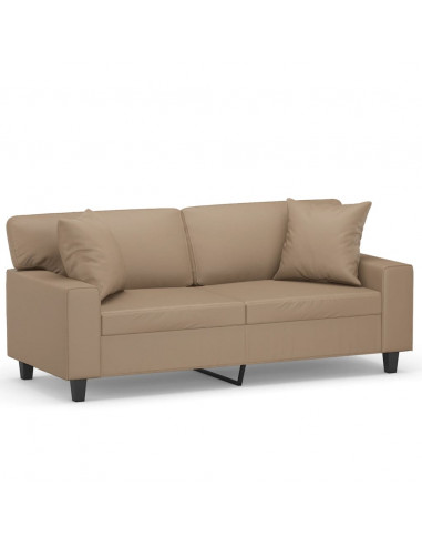 Divano a 2 Posti con Cuscini Cappuccino 140 cm in Similpelle