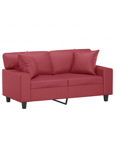 Divano a 2 Posti con Cuscini Rosso Vino 120 cm in Similpelle