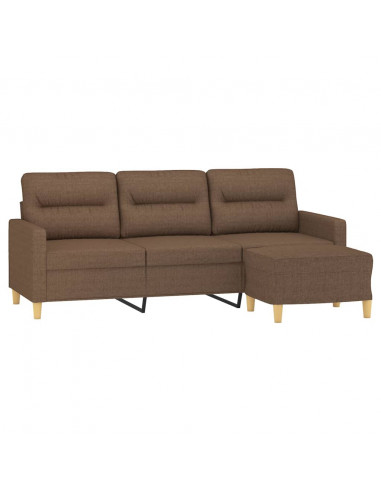 Divano a 3 Posti con Poggiapiedi Marrone 180 cm in Tessuto