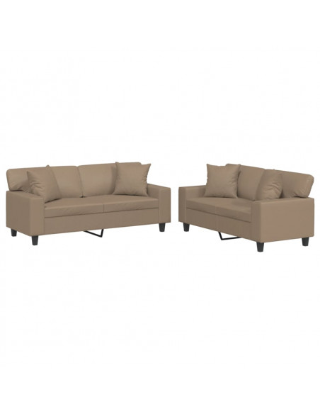 Set di Divani 2 pz con Cuscini Cappuccino in Similpelle