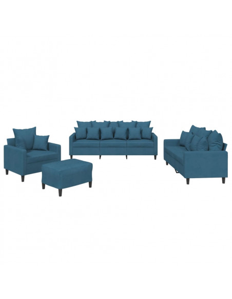 Set di Divani 4 pz con Cuscini Blu in Velluto