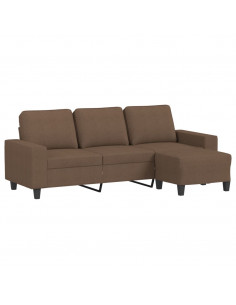 Divano a 3 Posti con Poggiapiedi Marrone 180 cm in Tessuto 2