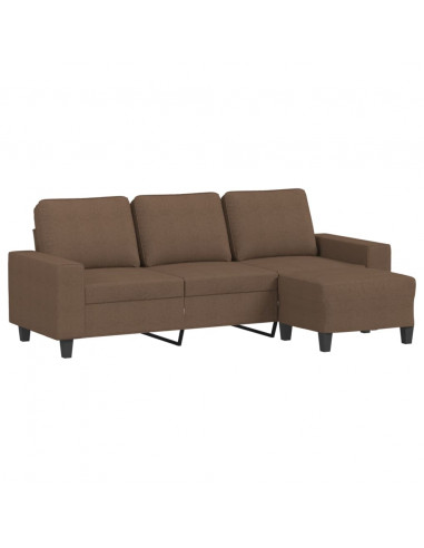 Divano a 3 Posti con Poggiapiedi Marrone 180 cm in Tessuto