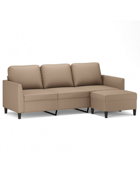 Divano a 3 Posti con Poggiapiedi Cappuccino 180cm in Similpelle