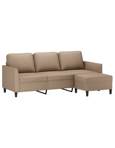 Divano a 3 Posti con Poggiapiedi Cappuccino 180cm in Similpelle