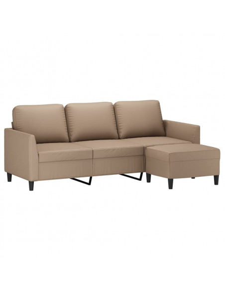 Divano a 3 Posti con Poggiapiedi Cappuccino 180cm in Similpelle