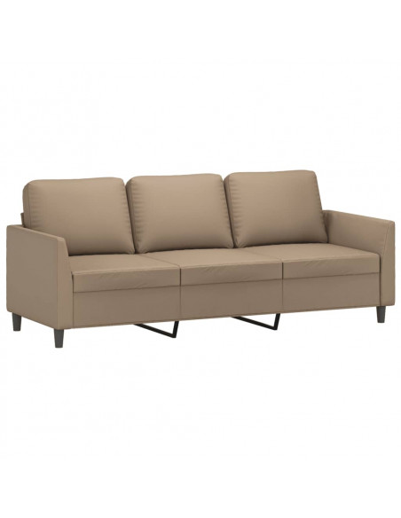 Divano a 3 Posti con Poggiapiedi Cappuccino 180cm in Similpelle