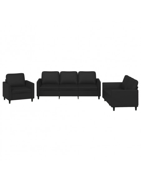 Set di Divani 3 pz con Cuscini Nero in Similpelle