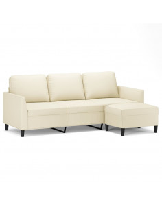 Divano a 3 Posti con Poggiapiedi Crema 180 cm in Similpelle 2