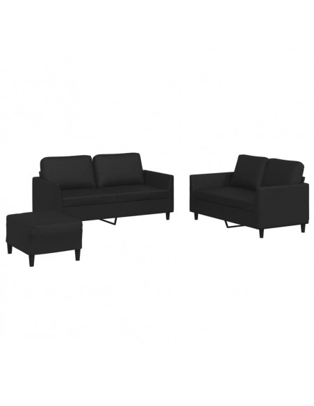 Set di Divani 3 pz con Cuscini Nero in Similpelle