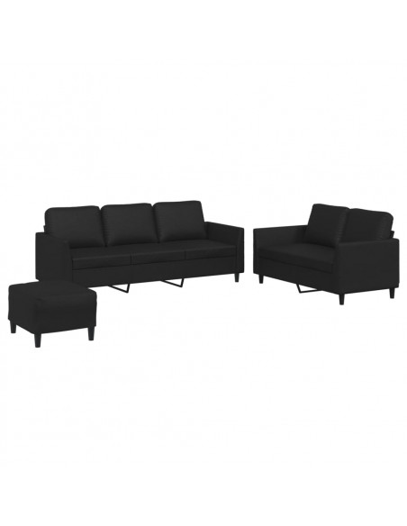 Set di Divani 3 pz con Cuscini Nero in Similpelle
