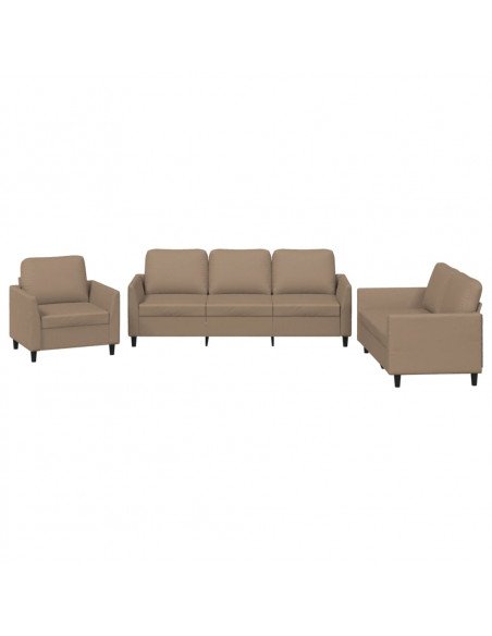 Set di Divani 3 pz con Cuscini cappuccino in Similpelle