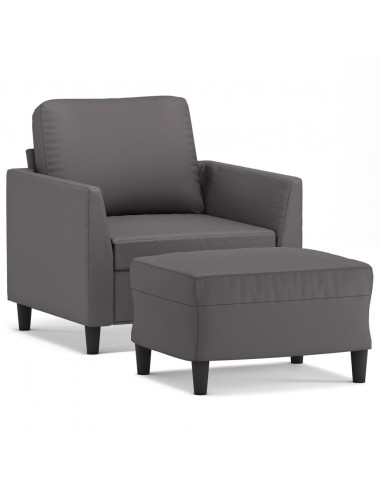 Poltrona con Poggiapiedi Grigio 60 cm in Similpelle