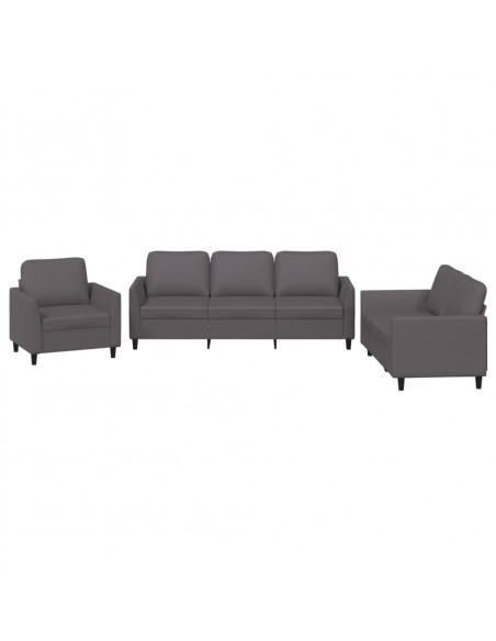 Set di Divani 3 pz con Cuscini Grigio in Similpelle
