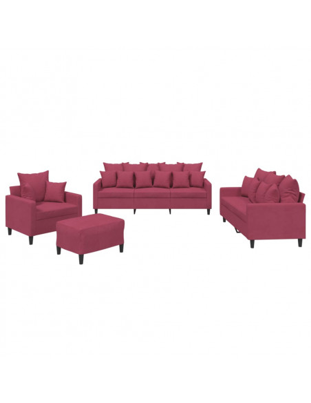 Set di Divani 4 pz con Cuscini Rosso Vino in Velluto