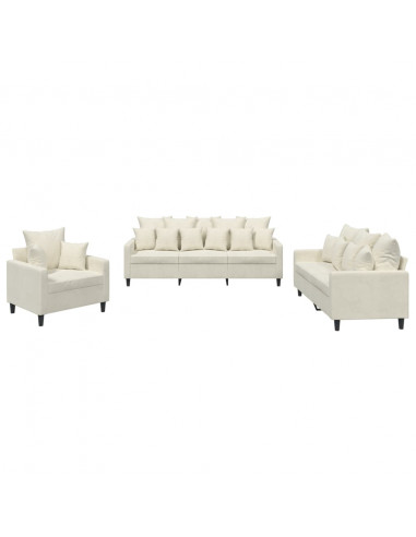 Set di Divani 3 pz con Cuscini Crema in Velluto