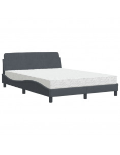 Letto con Materasso Grigio Scuro 140x190 cm in Velluto 2