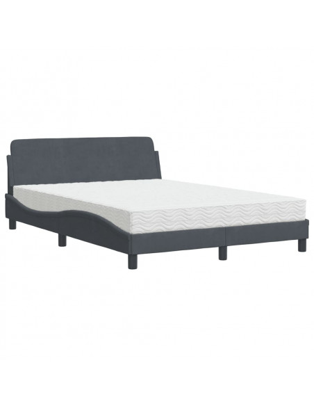 Letto con Materasso Grigio Scuro 140x190 cm in Velluto