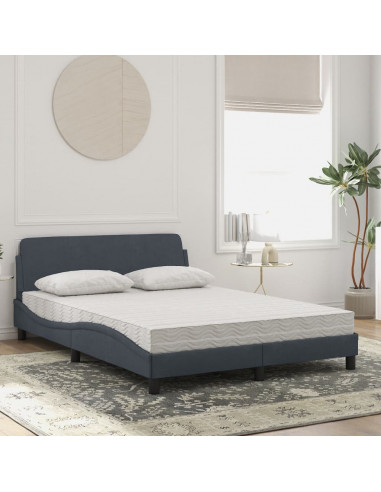Letto con Materasso Grigio Scuro 140x190 cm in Velluto