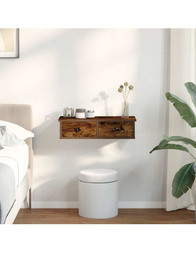 Scaffale a Parete con Cassetti Fumo 60x25x15 cm in Truciolato