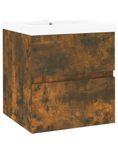 Mobile Bagno con Lavabo Integrato Rovere Fumo Legno Multistrato 2