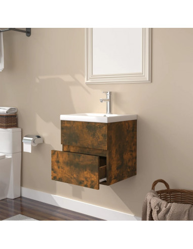 Mobile Bagno con Lavabo Integrato Rovere Fumo Legno Multistrato