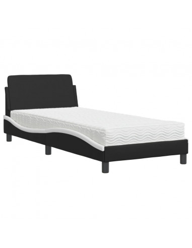 Letto con Materasso Nero e Bianco 80x200 cm in Similpelle