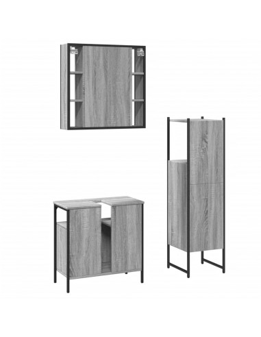 Set Mobili da Bagno 3 pz Grigio Sonoma in Legno Multistrato