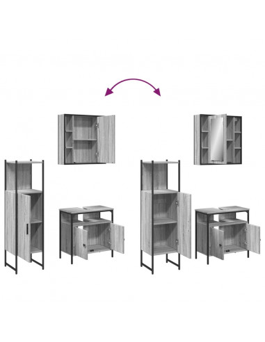 Set Mobili da Bagno 3 pz Grigio Sonoma in Legno Multistrato