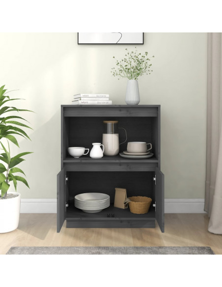 Credenza Grigia 60x34x75 cm in Legno Massello di Pino