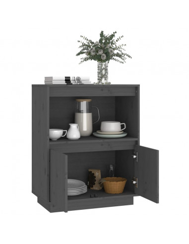 Credenza Grigia 60x34x75 cm in Legno Massello di Pino