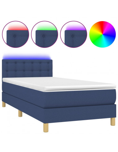 Letto a Molle con Materasso e LED Blu 80x200 cm in Tessuto