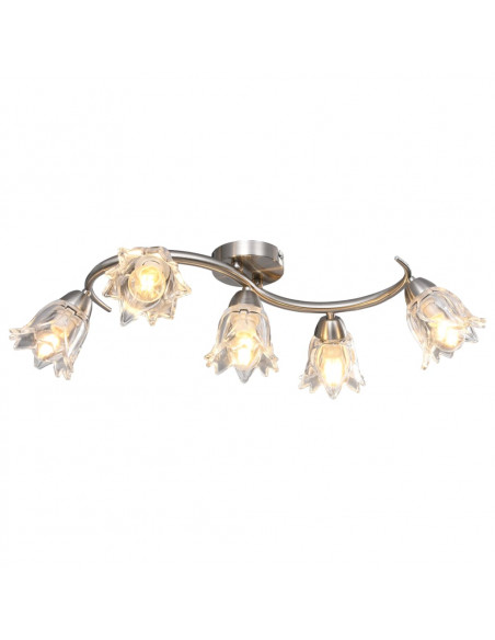 Lampadario con Paralumi in Vetro per 5 Lampadine E14 Tulipano