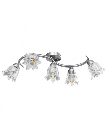 Lampadario con Paralumi in Vetro per 5 Lampadine E14 Tulipano