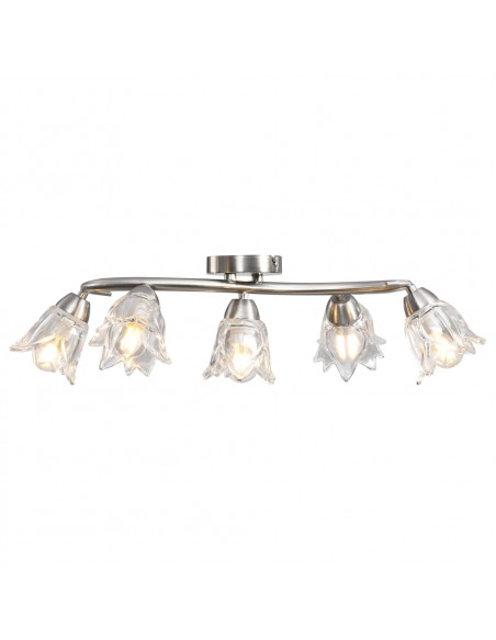 Lampadario con Paralumi in Vetro per 5 Lampadine E14 Tulipano