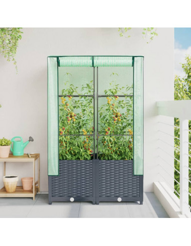 Letto Rialzato con Copertura Serra Effetto Rattan 80x40x138 cm