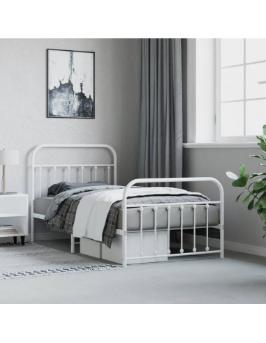 Giroletto con Testiera e Pediera Metallo Bianco 100x190 cm