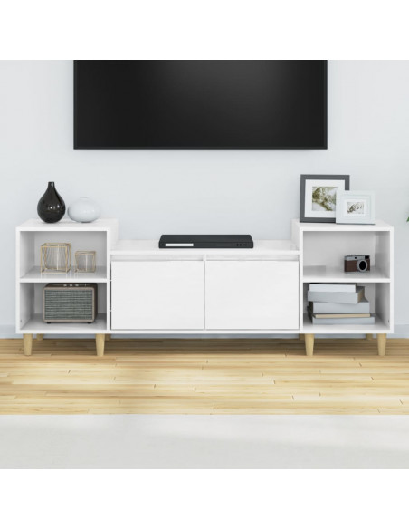 Mobile Porta TV Bianco Lucido 160x35x55 cm in Legno Multistrato