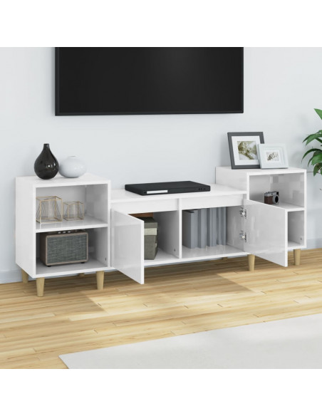 Mobile Porta TV Bianco Lucido 160x35x55 cm in Legno Multistrato