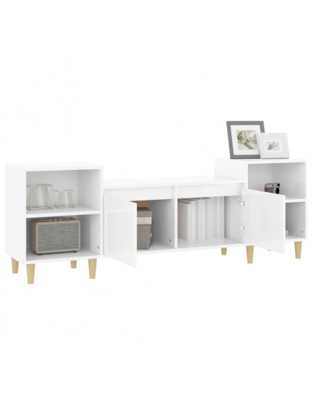 Mobile Porta TV Bianco Lucido 160x35x55 cm in Legno Multistrato