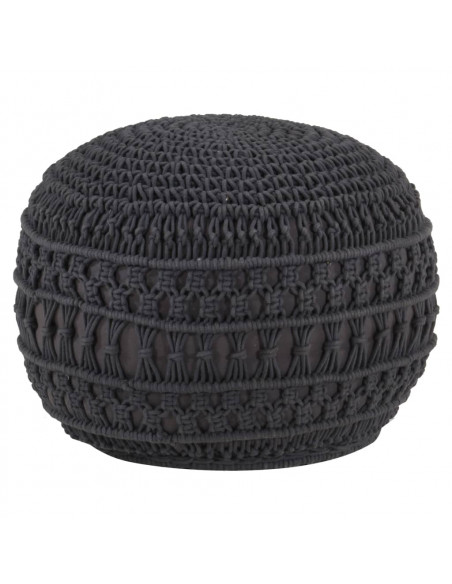 Pouf Lavorato a Mano Macramé Antracite 45x30 cm in Cotone