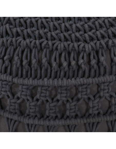 Pouf Lavorato a Mano Macramé Antracite 45x30 cm in Cotone
