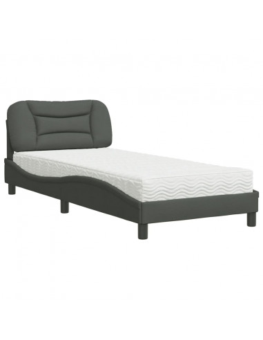 Letto con Materasso Grigio Scuro 90x200 cm in Tessuto